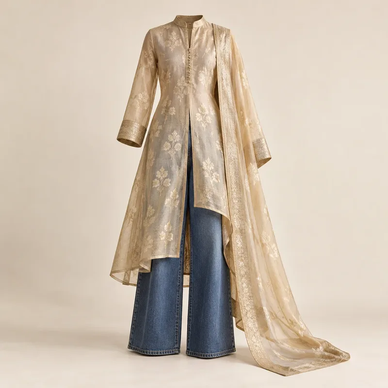Chanderi with denim: handloom meets western wear.