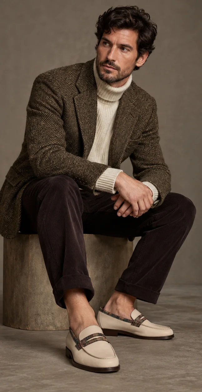 Check-trimmed loafers