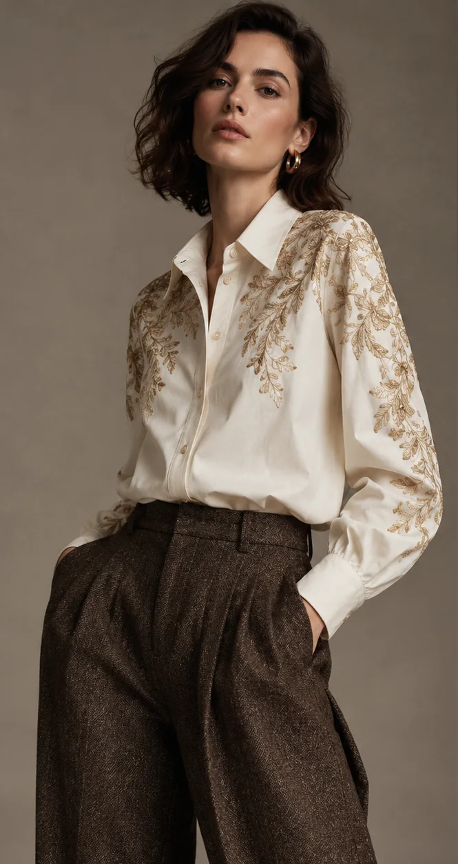 Gilded embroidered shirting