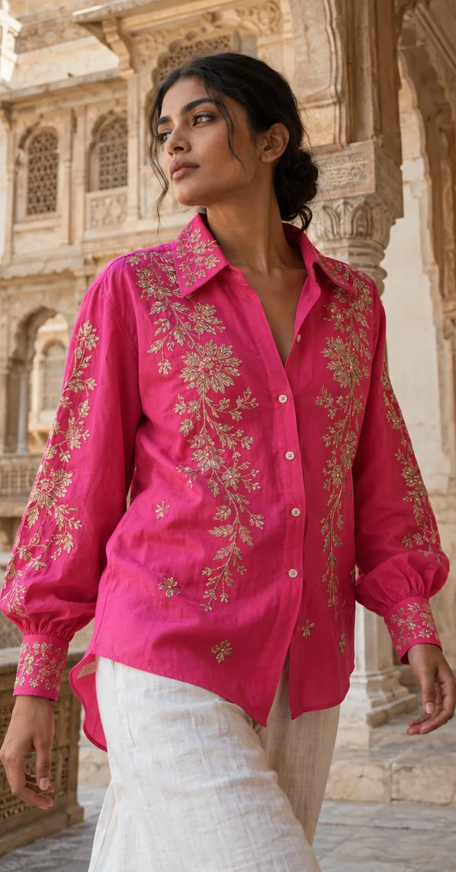 Gilded embroidered shirting