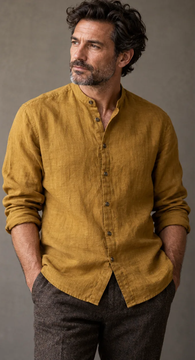 Grandad collar linen shirts
