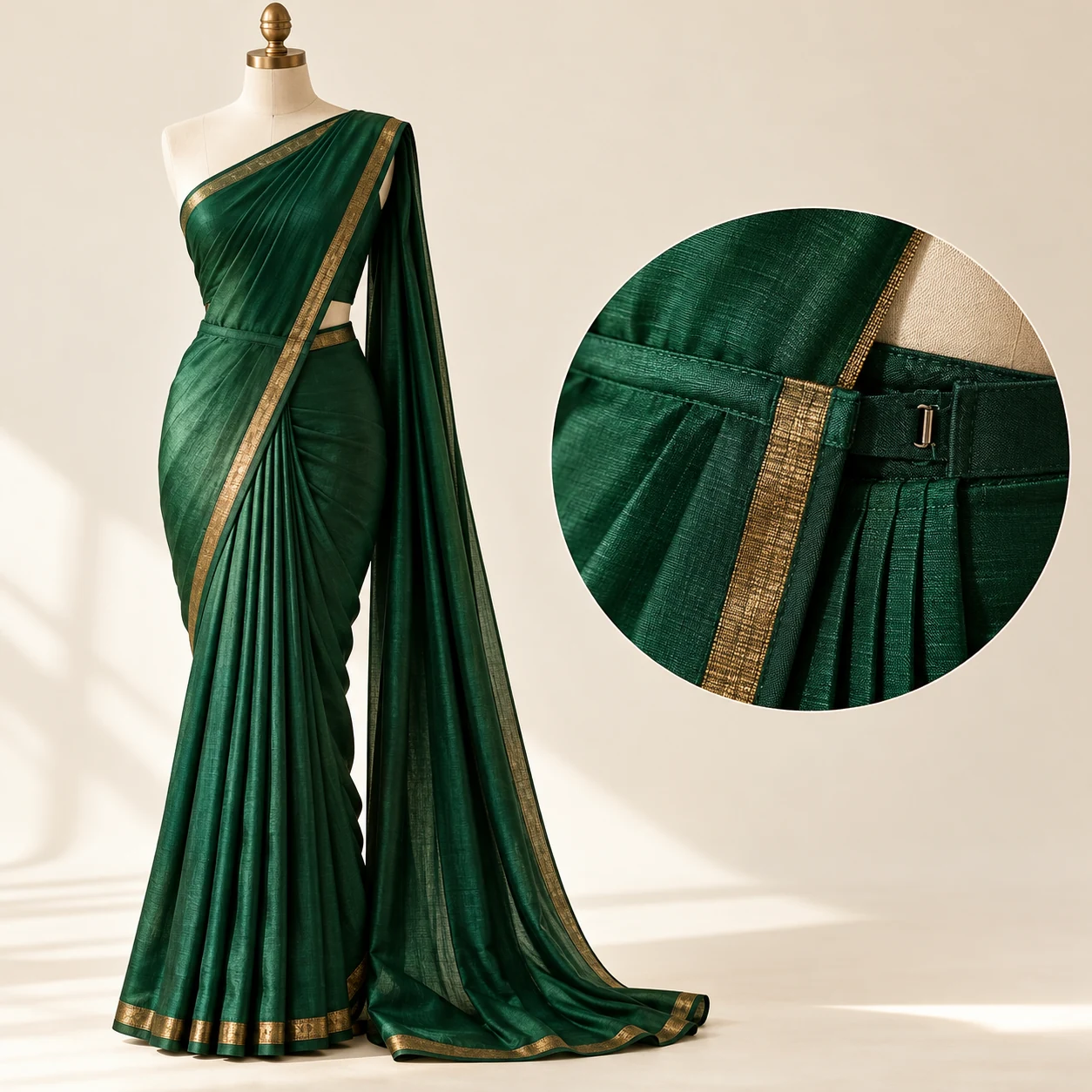 Concealed-pleat occasion saree — New AI-generated Forecut concept