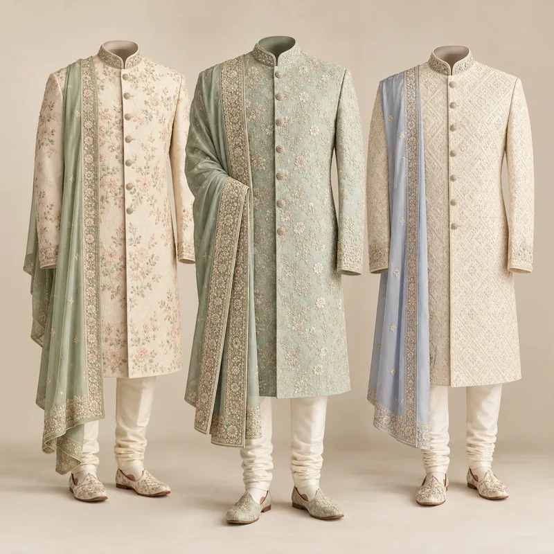 Ivory and pastel sherwanis