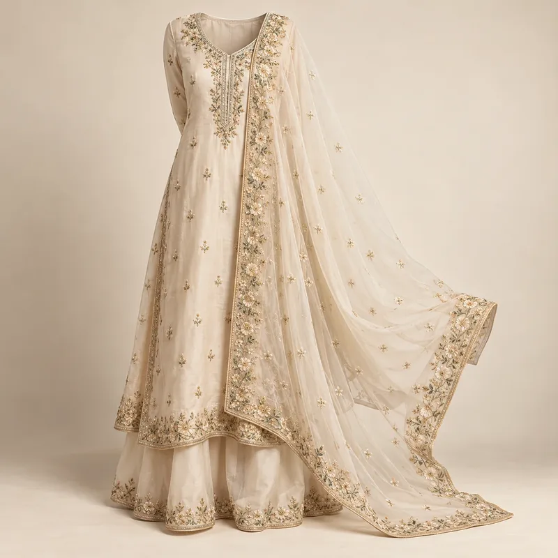 Organza dupattas with embroidered borders