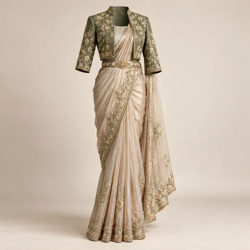 Sarees with belts and jackets