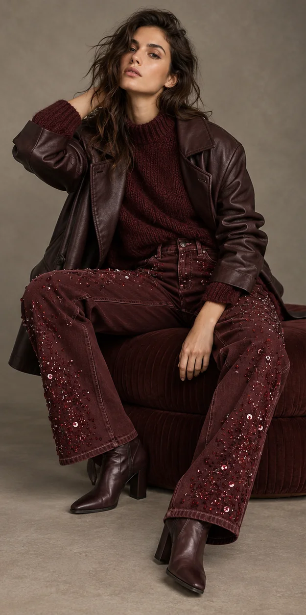 Sequinned and beaded jeans